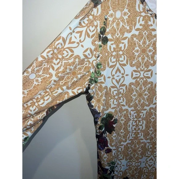 Jean-Pierre Klifa Size 1X Gold Multi Daphne Printed Dress‎ 3/4 Sleeves - Picture 5 of 7